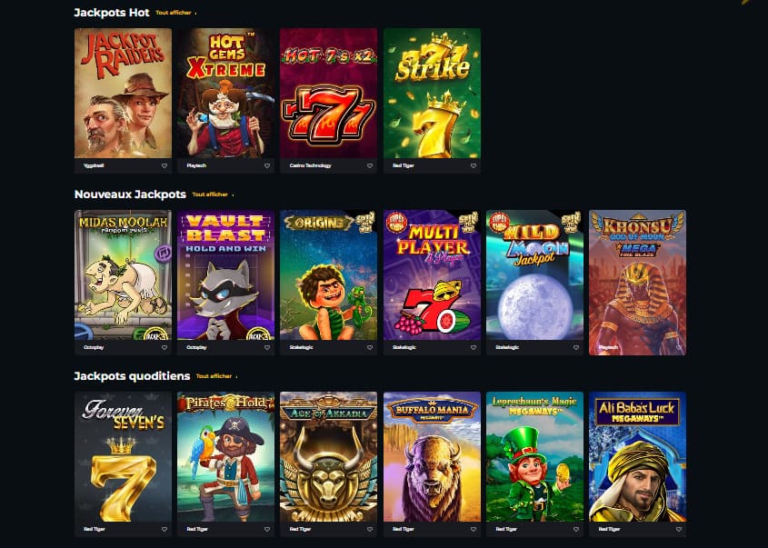 Jeux de jackpots Boomerang casino