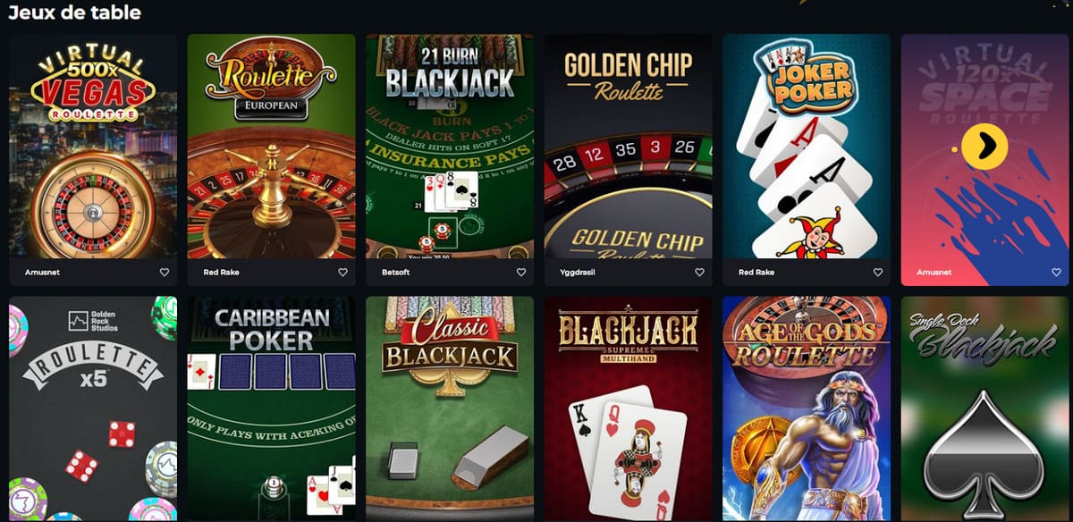 Jeux de table Boomerang casino