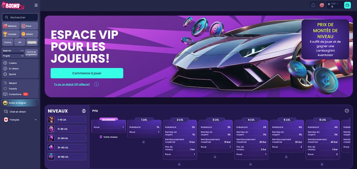 Espace VIP Boomsbet Casino