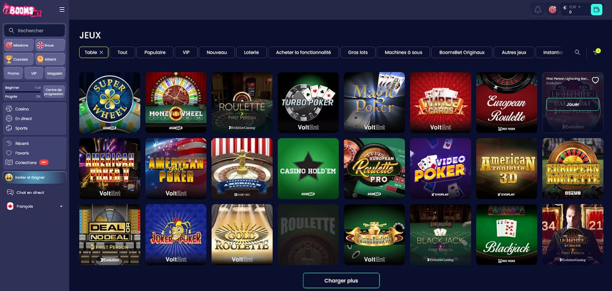 Jeux de table Boomsbet Casino
