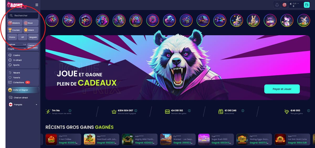 Missions, roues, courses Boomsbet Casino