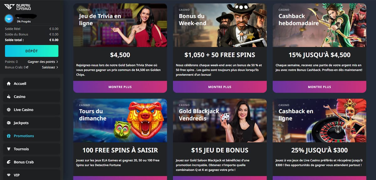 autres bonus Buran Casino