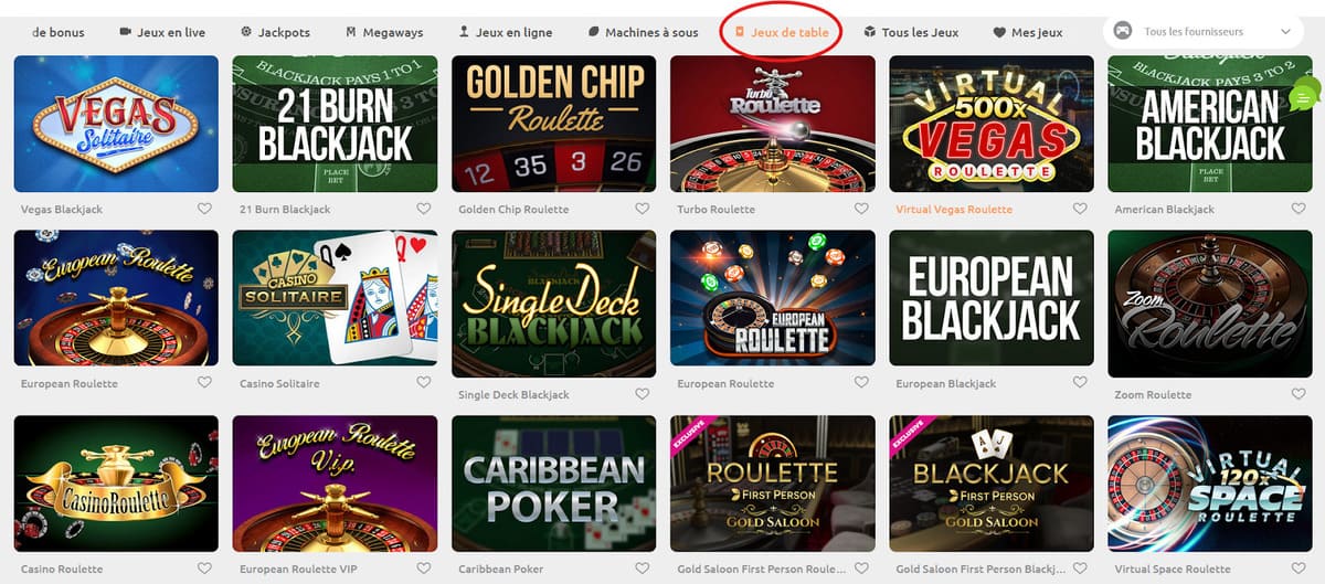 Jeux de table Cadoola Casino