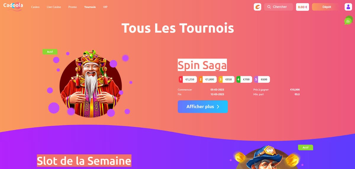 Tournois Cadoola Casino