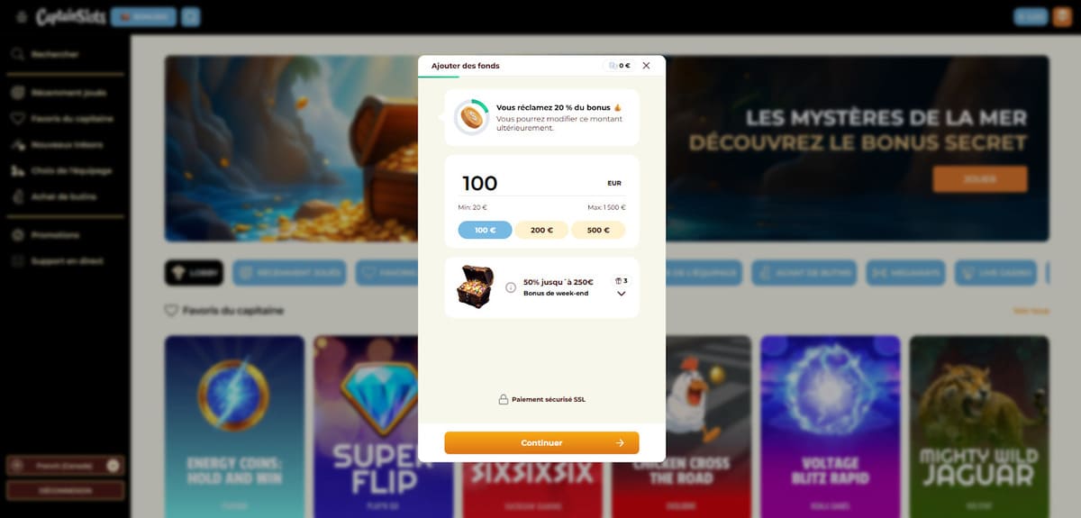 Dépôt Captain Slots Casino