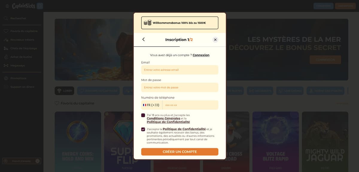 Inscription Captain Slots Casino