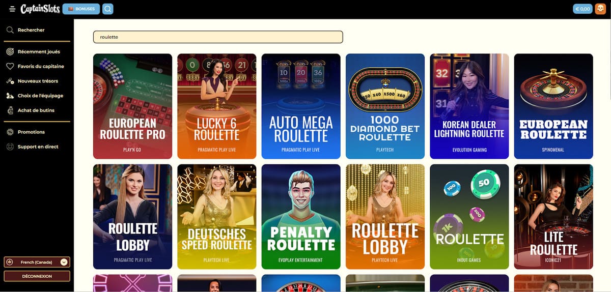 Jeux de table Captain Slots Casino