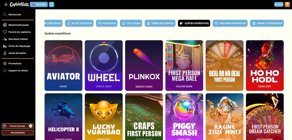 Mini jeux Captain Slots Casino