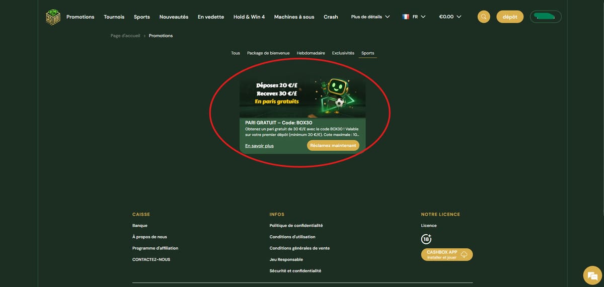 Cadeau CashBox Casino