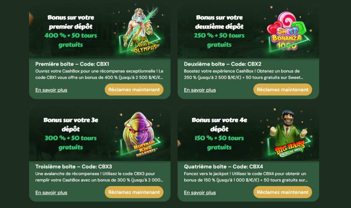 Pack bienvenue CashBox Casino