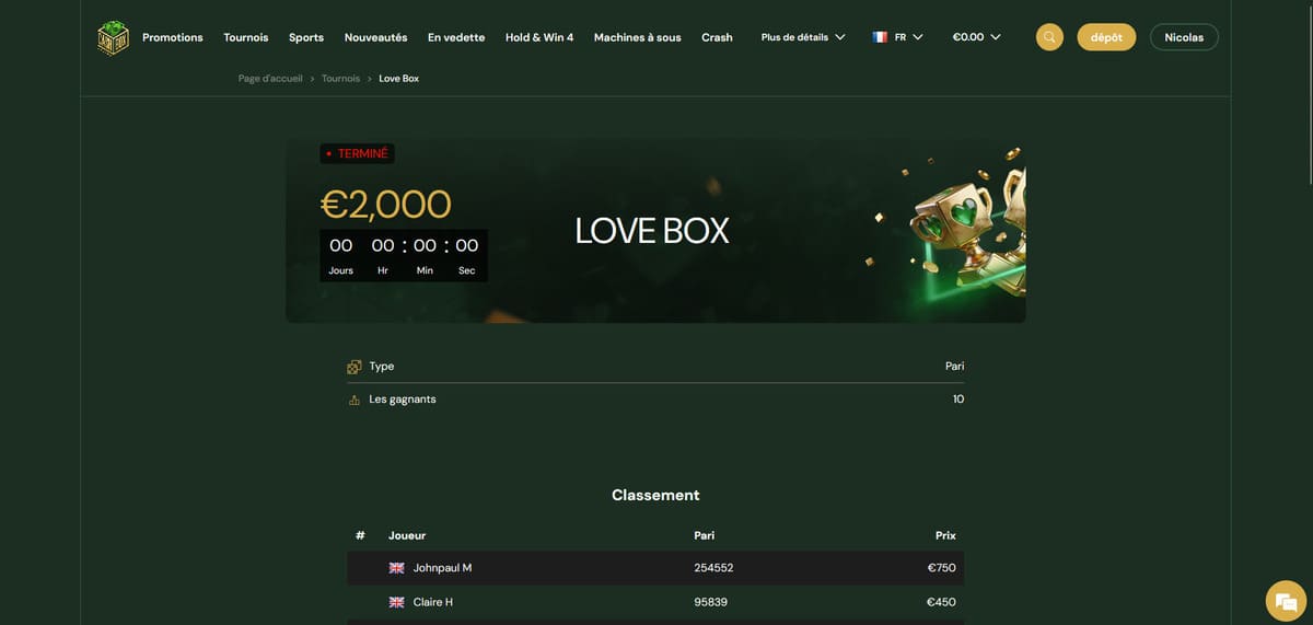 Tournoi CashBox Casino