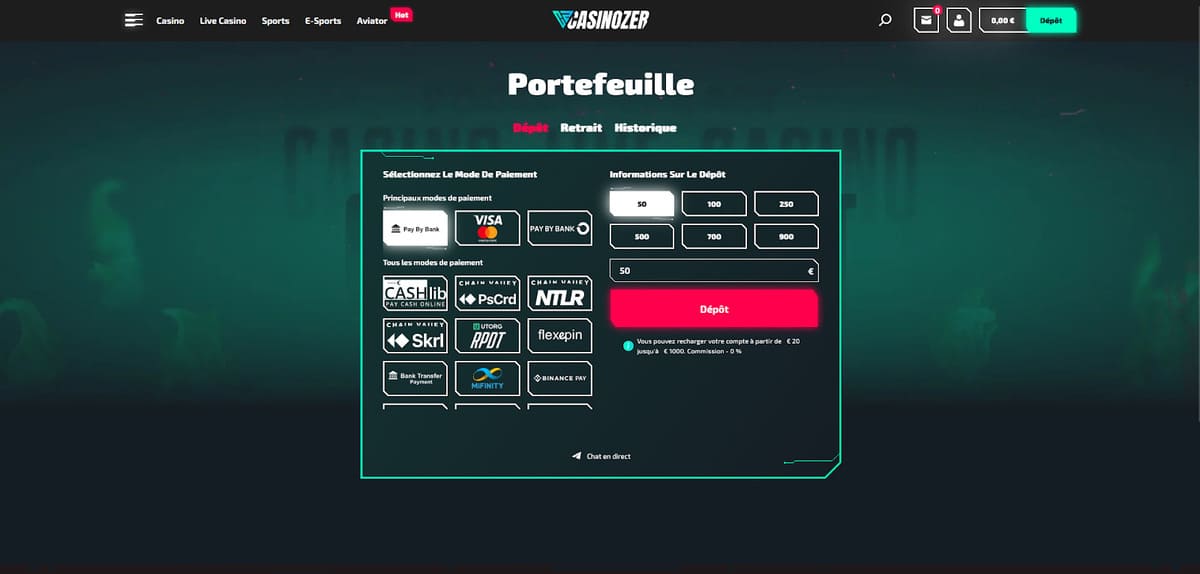 Dépôt Casinozer Casino