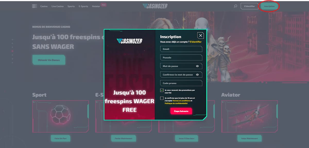 Inscription Casinozer Casino