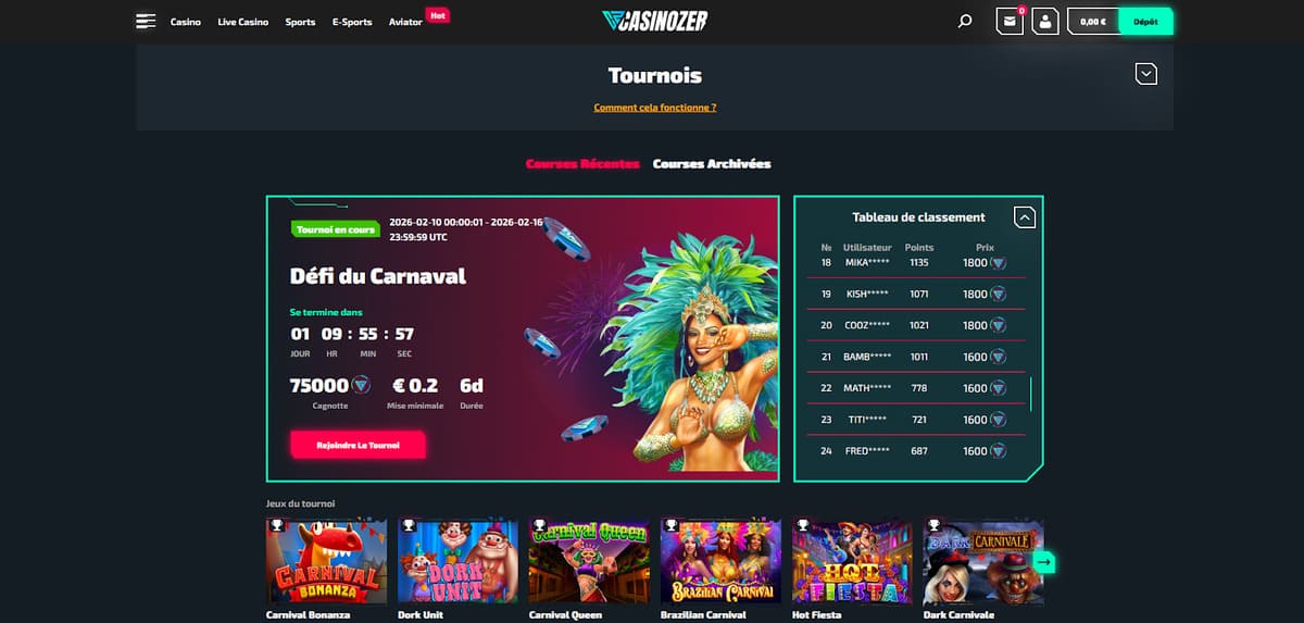 Tournois Casinozer Casino