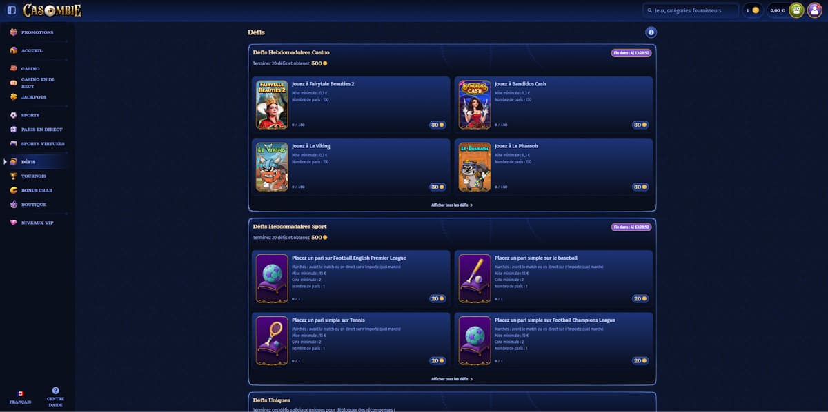 Défis Casombie Casino