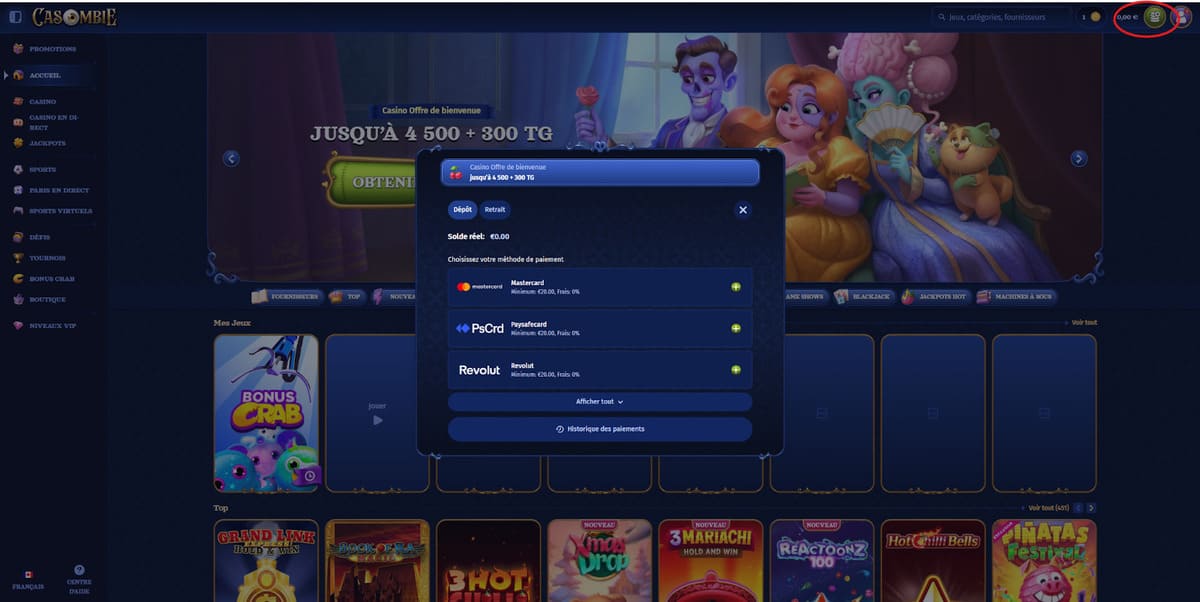 Dépôt Casombie Casino