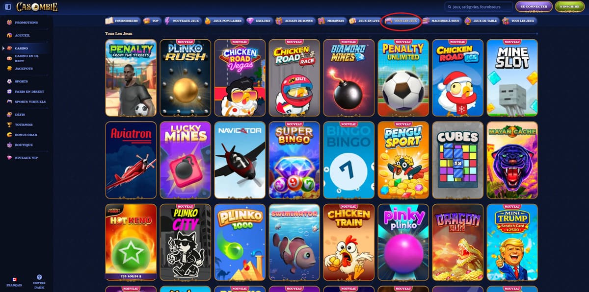 Tous les jeux Casombie Casino