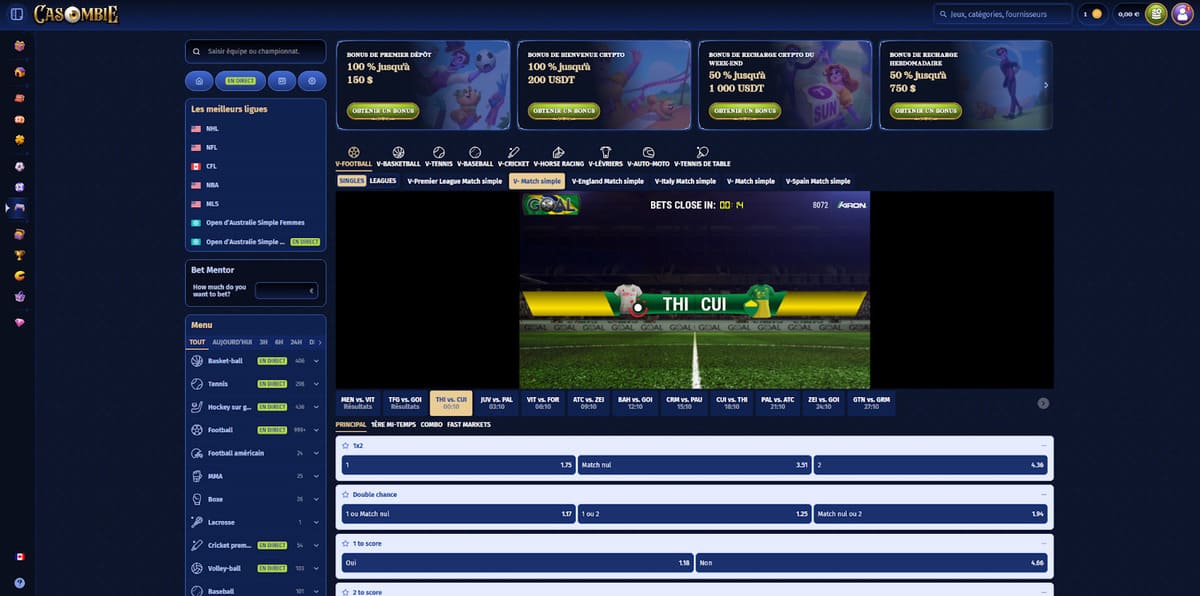 Sports virtuels Casombie Casino