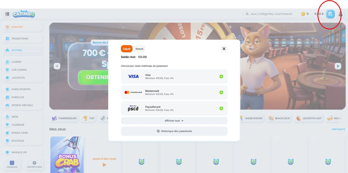 Dépôt Cazimbo Casino