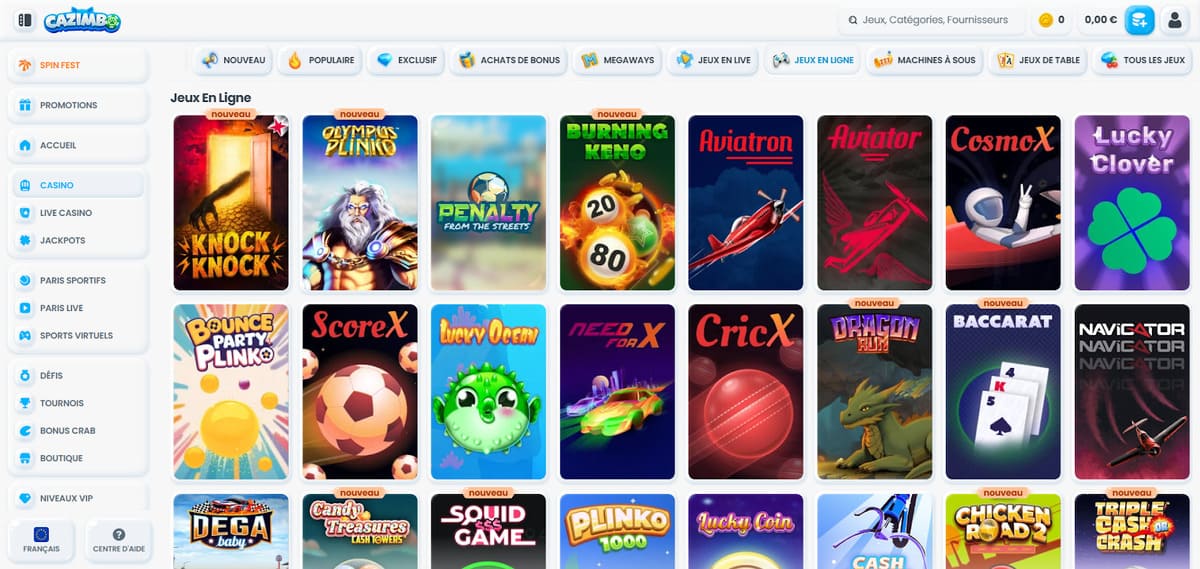 Jeux en ligne Cazimbo Casino