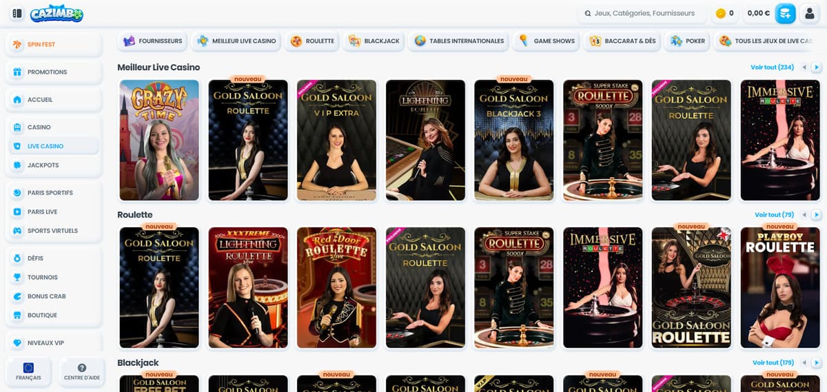 Live casino Cazimbo Casino