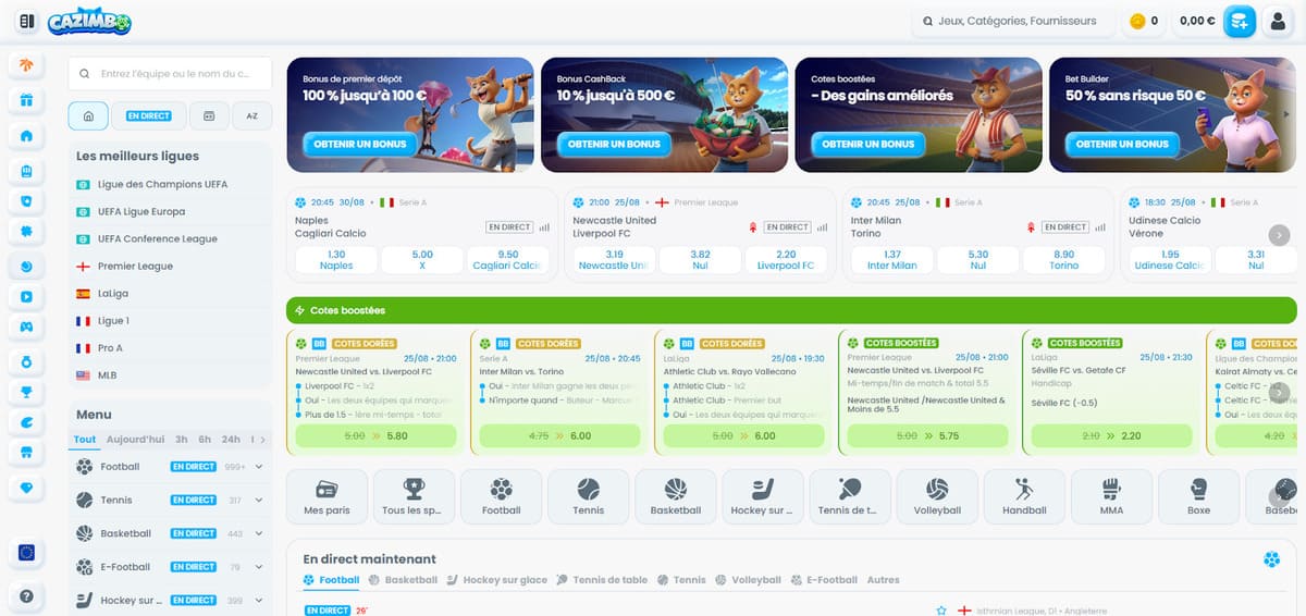 Paris sportifs Cazimbo Casino