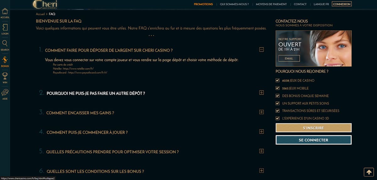 faq Chéri Casino