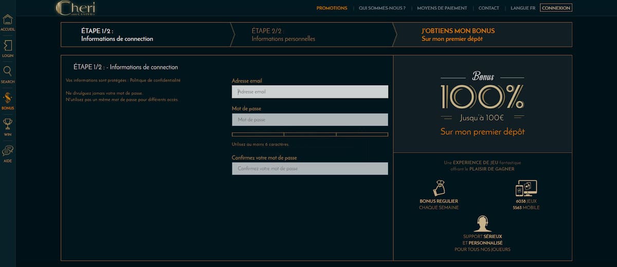 inscription Chéri Casino