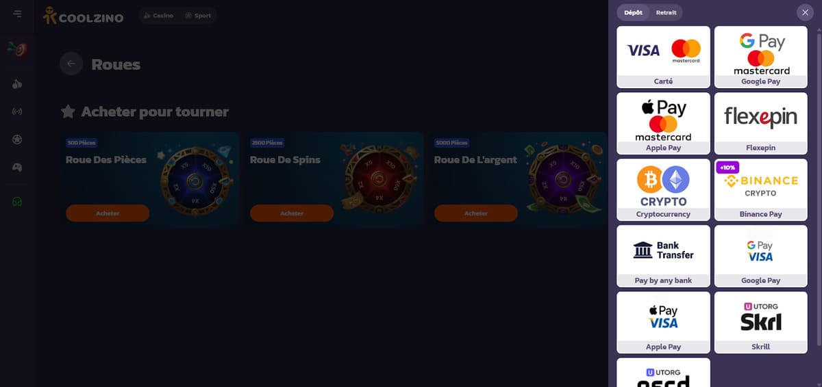 Dépôt Coolzino Casino