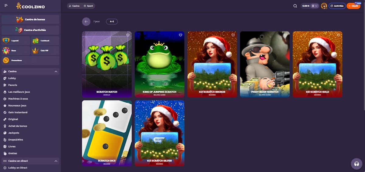 Jeux alternatifs Coolzino Casino