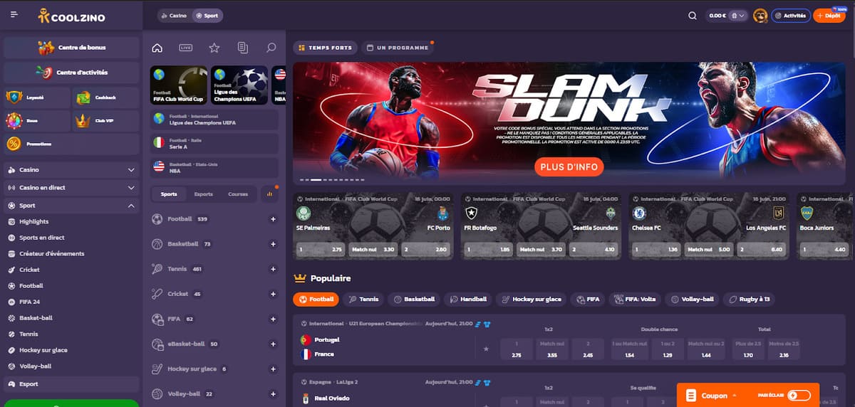 Paris sportifs Coolzino Casino