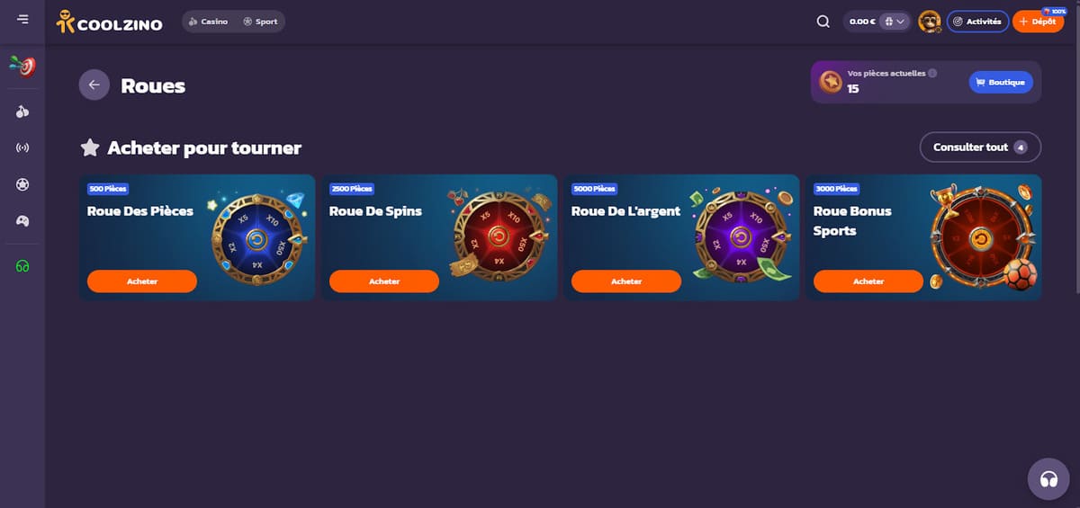 Roues Coolzino Casino