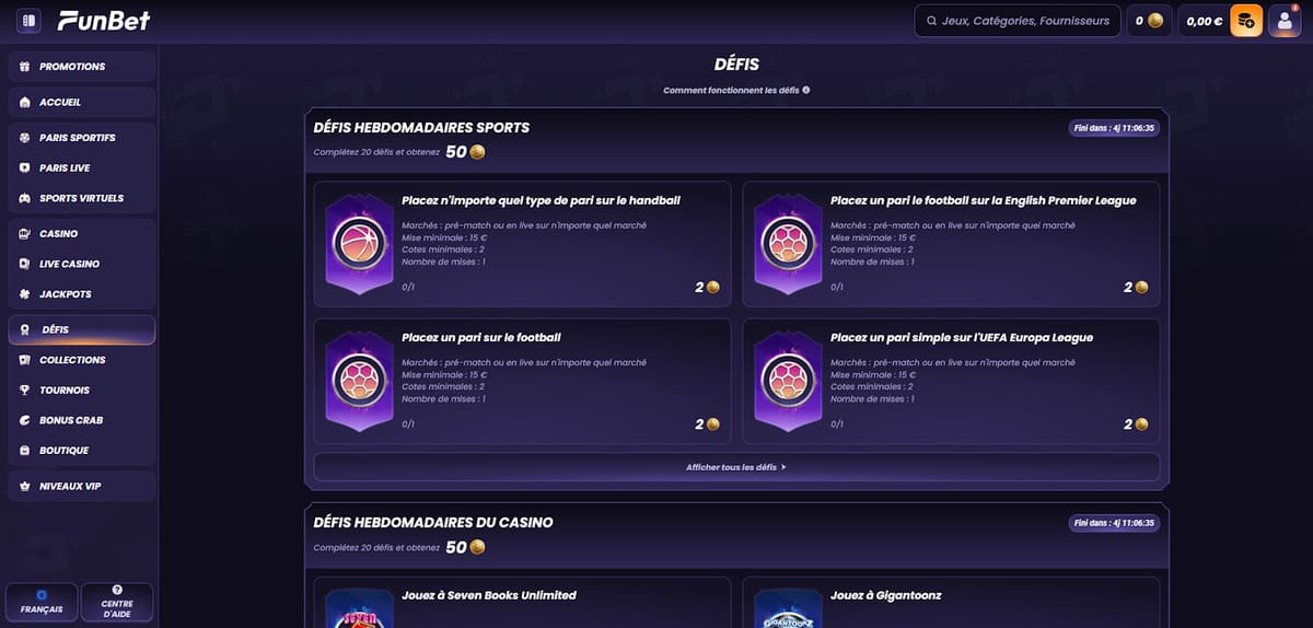 Défis Funbet Casino