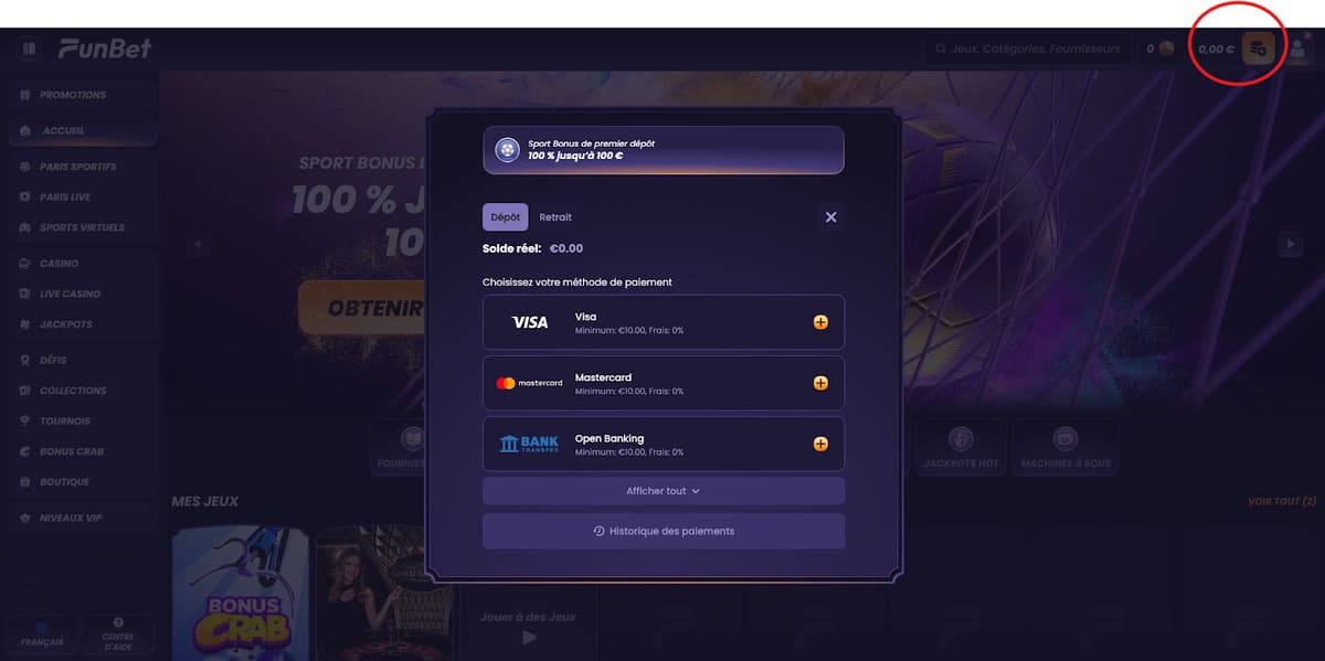 Dépôt Funbet Casino