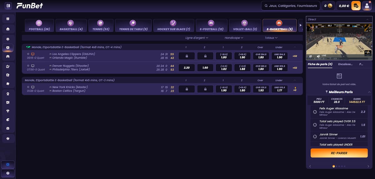 Pari en direct Funbet Casino