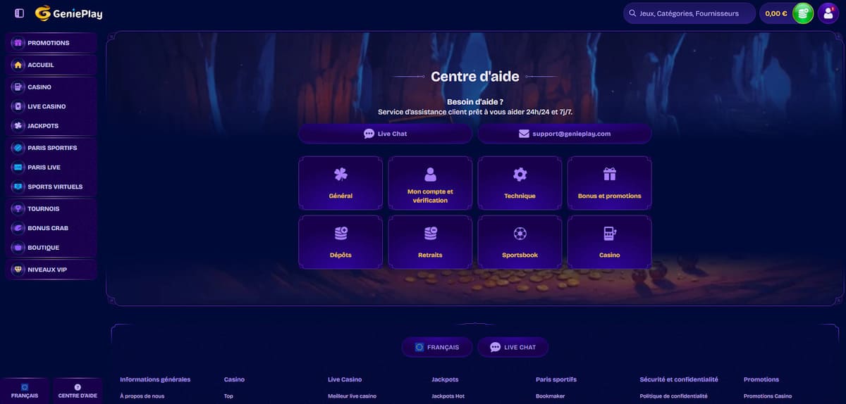 Centre d'aide Genieplay Casino