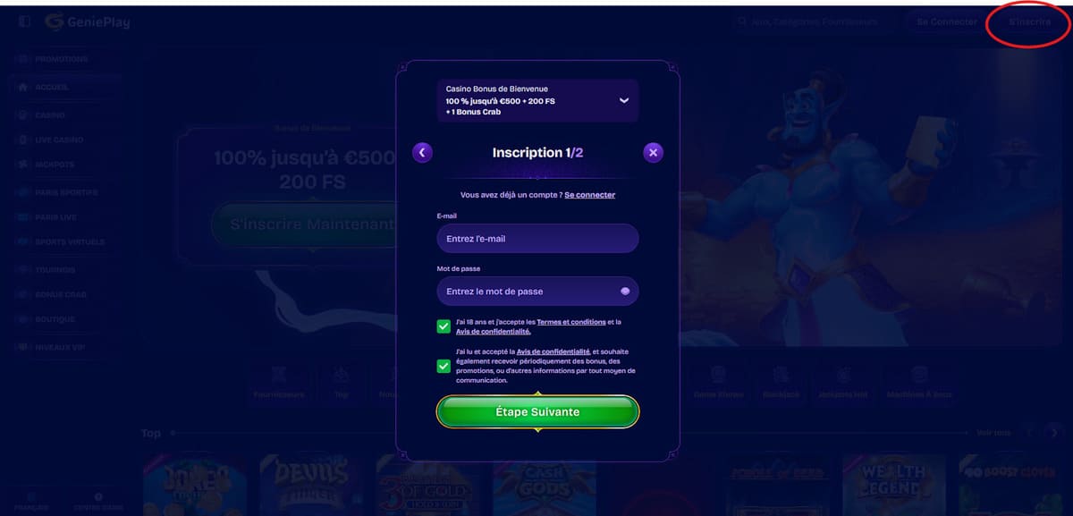 Inscription Genieplay Casino