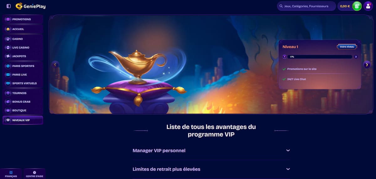 Niveaux VIP Genieplay Casino