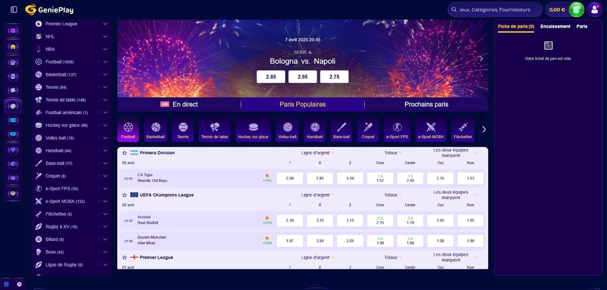 Paris sportifs Genieplay Casino