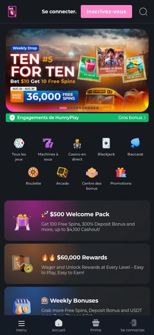 HunnyPlay casino application