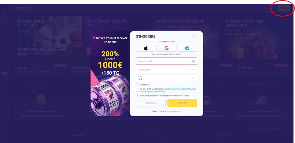 Inscription Igobet Casino