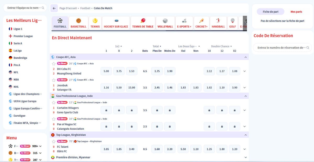 Pari sportif en direct Infinity