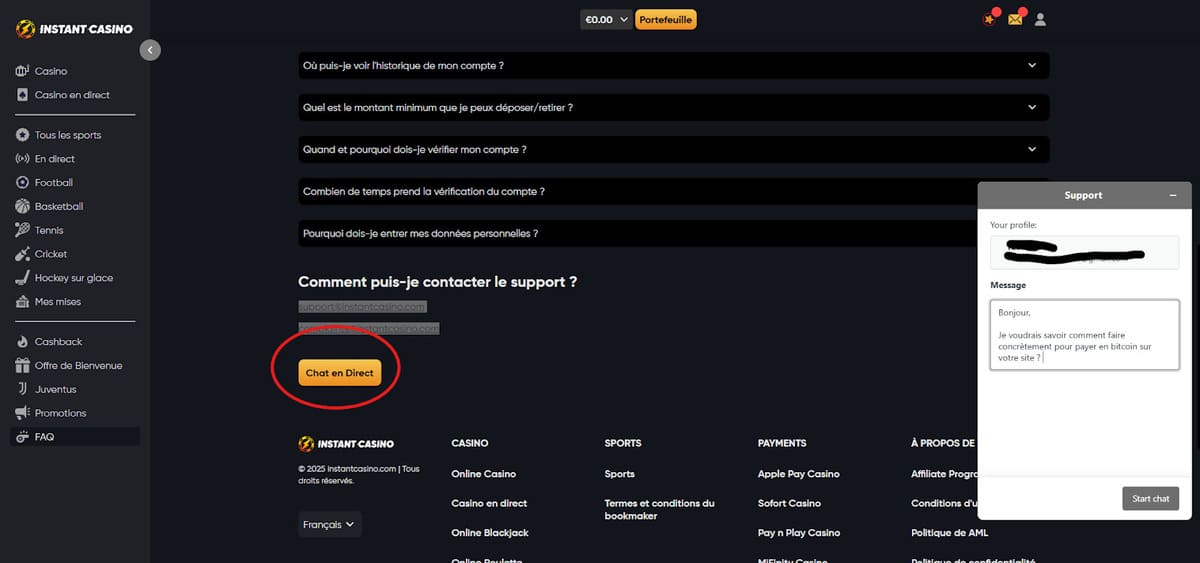 chat en direct Instant Casino
