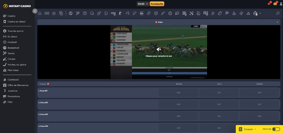 course chevaux Instant Casino