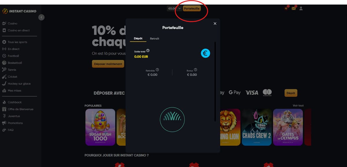 dépôts Instant Casino