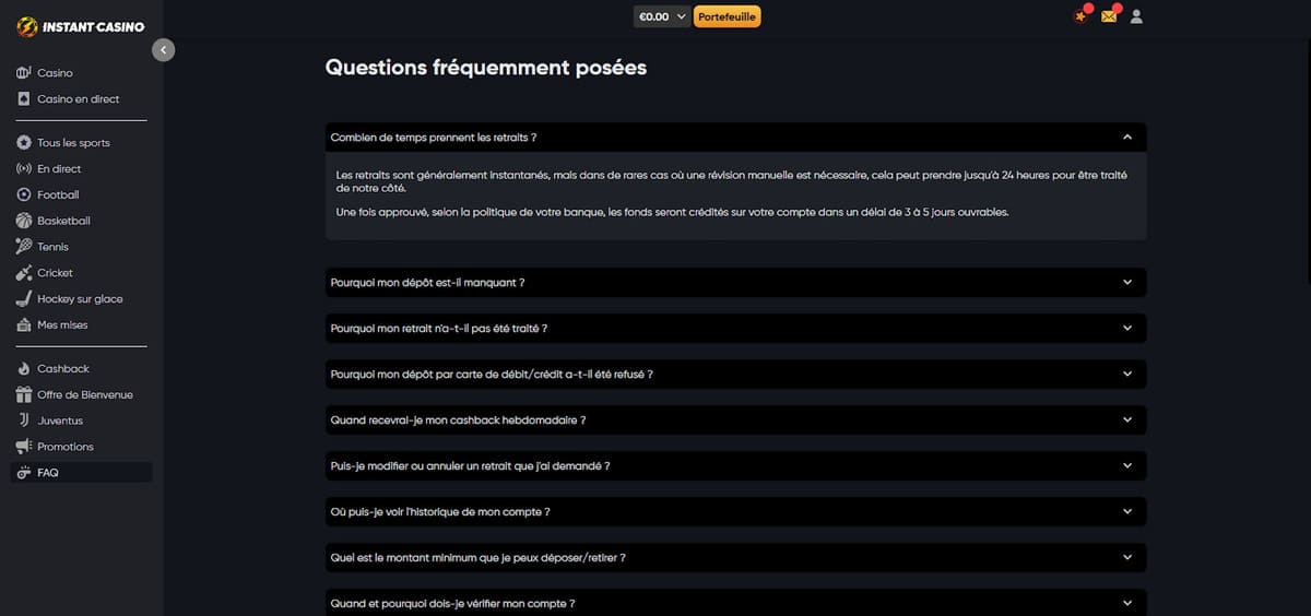faq Instant Casino