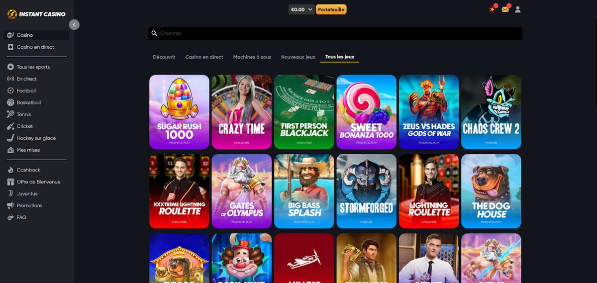 jeux de table Instant Casino