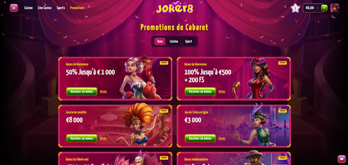 Autres promotions Joker8 Casino