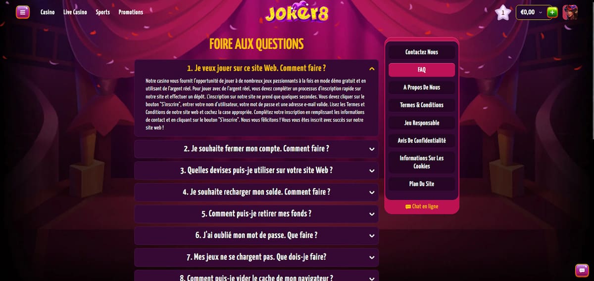 FAQ Joker8 Casino