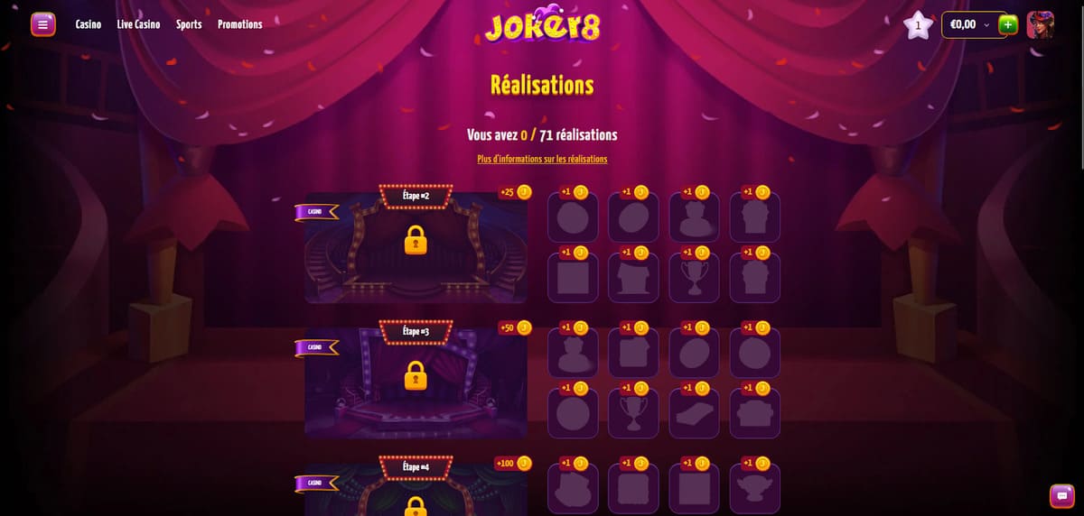 Réalisations Joker8 Casino